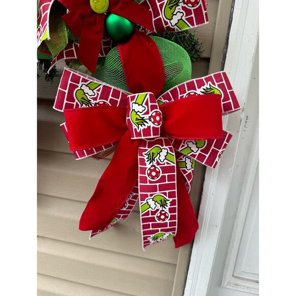 Grinch Mailbox Swag Topper Garland Decoration Handcrafted Christmas Home Decor - Picture 2 of 6